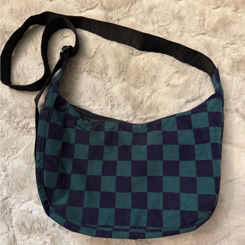 Baggu navy green checker medium crescent